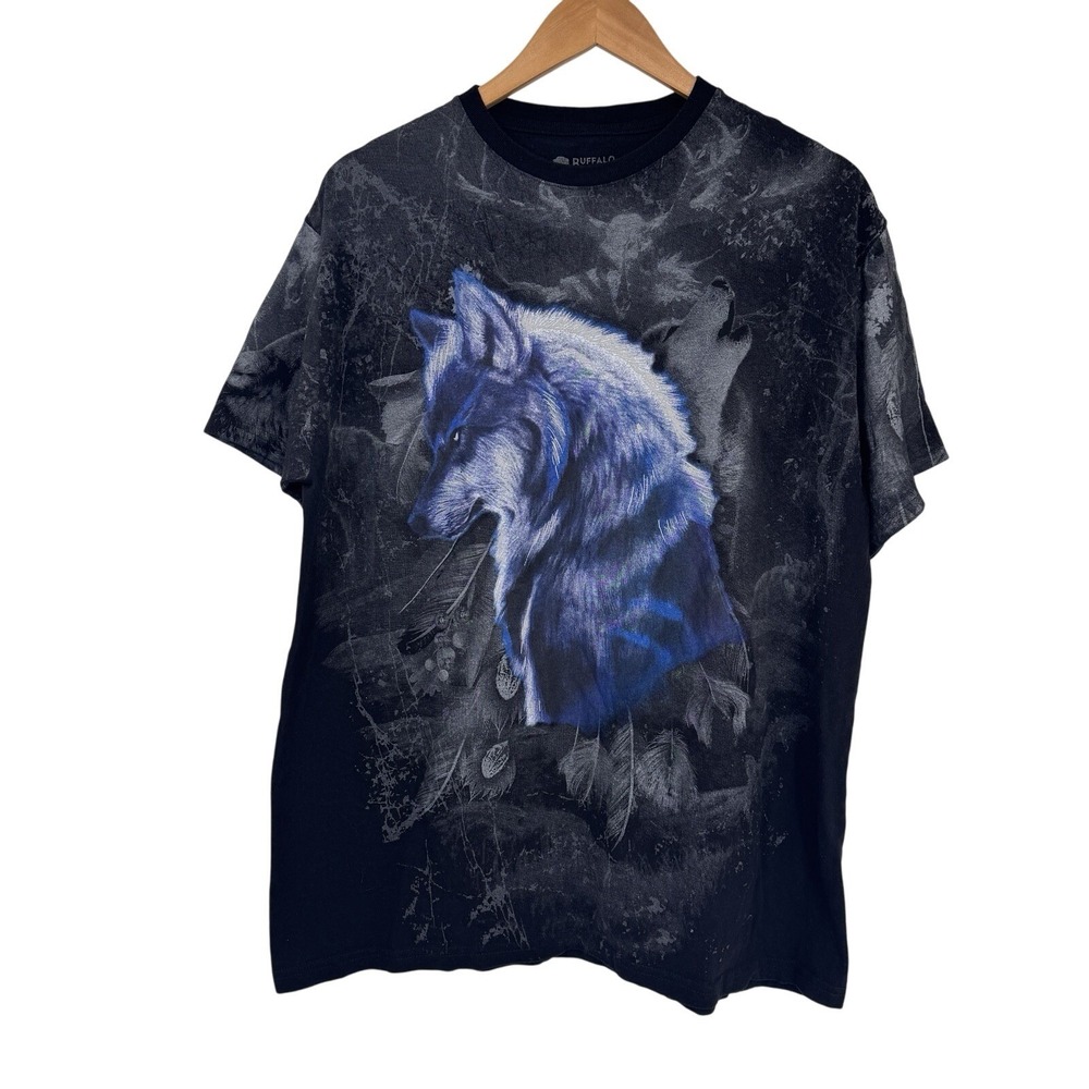 Vintage Buffalo Outdoors T-Shirt Mens 2XL Gray Wolf Graphic Print 100% Cotton